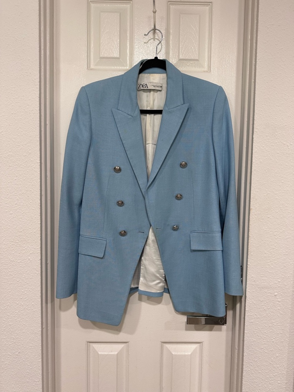 ZARA Sky Blue Double-Breasted Blazer